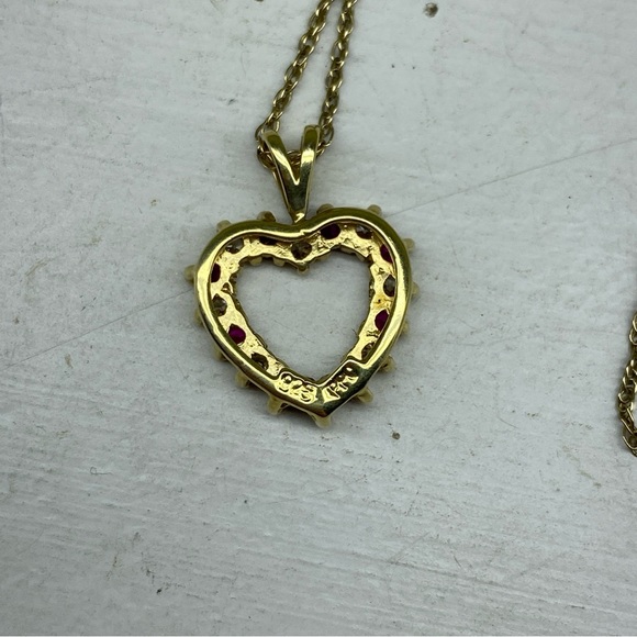 Gold Vermeil PPC 925 Sterling Heart Necklace With Synthetic Ruby And CZ Stones - Picture 6 of 10